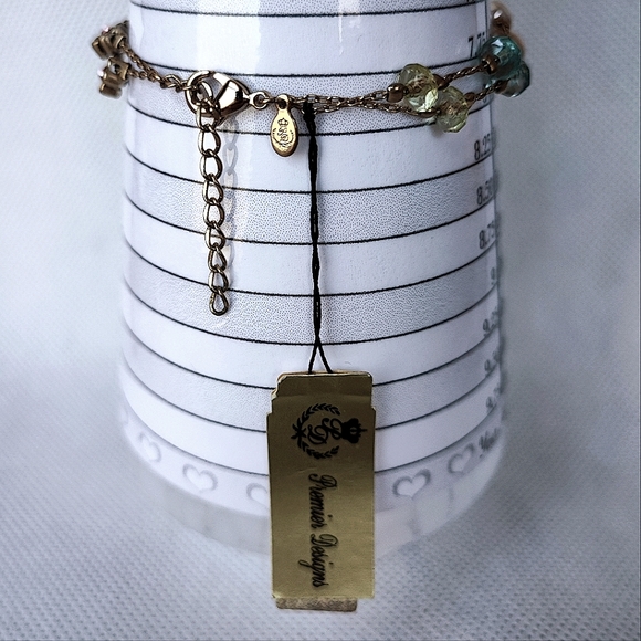 Premier Designs Brand Dual Chain Bracelet Gold Tone Glass Pearls Punk Green NWT - Picture 9 of 9